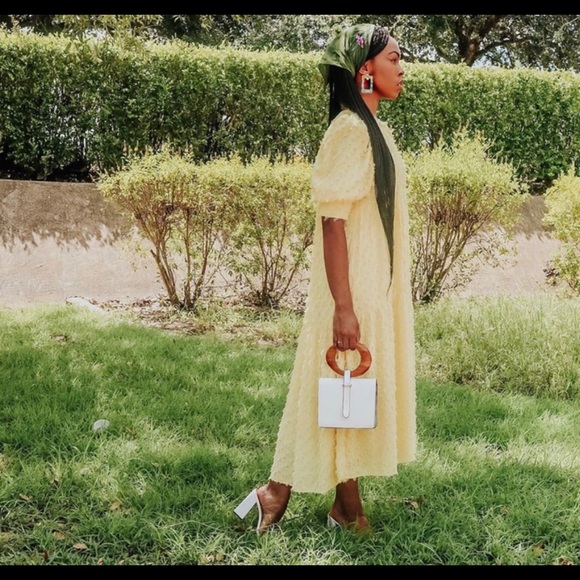 MIDI LOOSE-FITTING TEXTURED DRESS PUFF SLEEVES - Picture 10 of 11